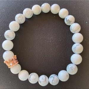 Crown bracelet- howlite w/rose gold crown